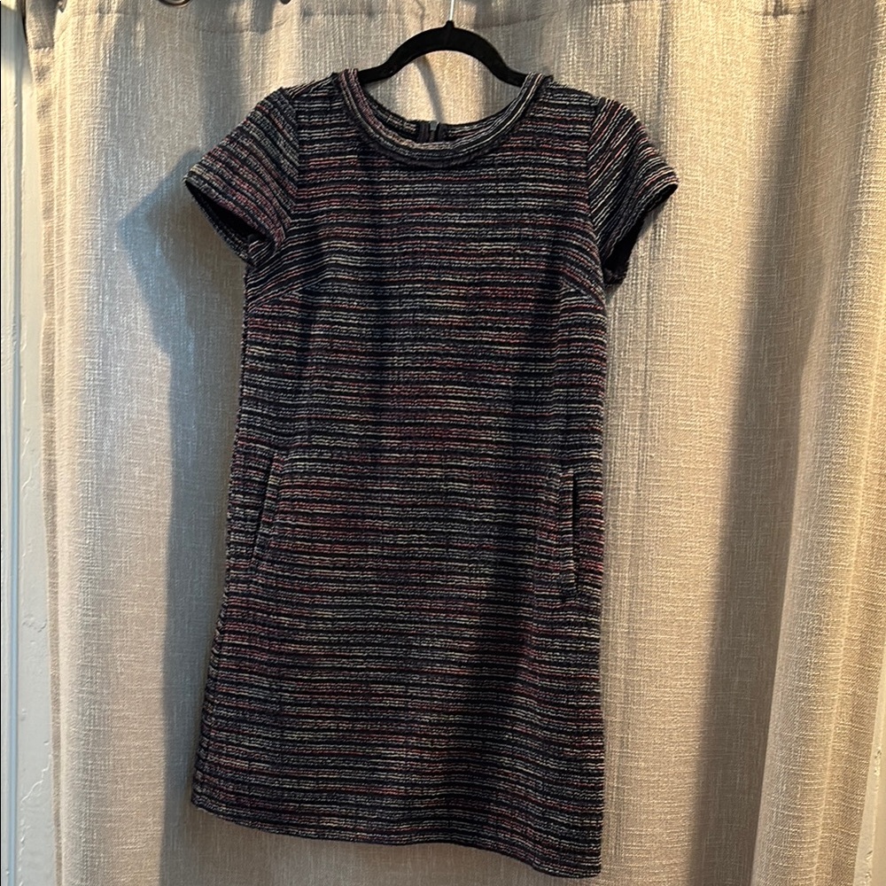 LOFT Striped Mini Dress with Short Sleeves and Pockets Size 0